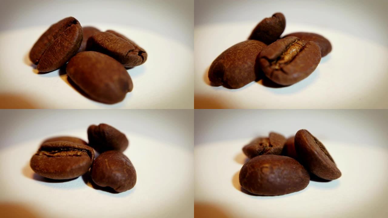 咖啡豆特写，循环360宏视频