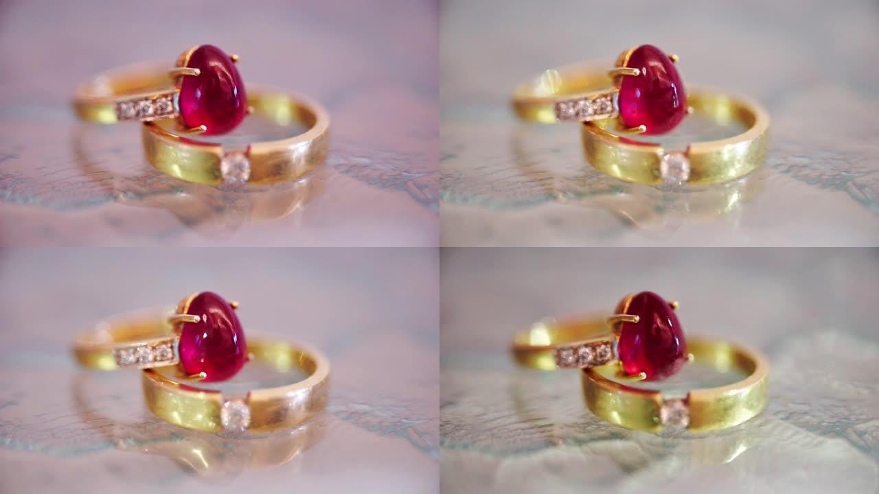 红宝石果皮g和迪蒙德戒指的特写镜头