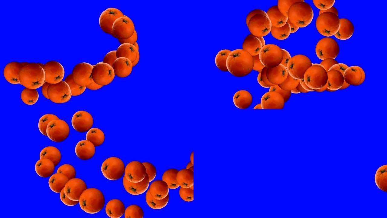 蓝屏色度键上的橙色水果过渡动画