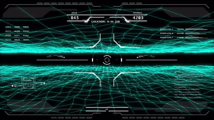 HUD安全系统鸟瞰图飞越数字线框景观