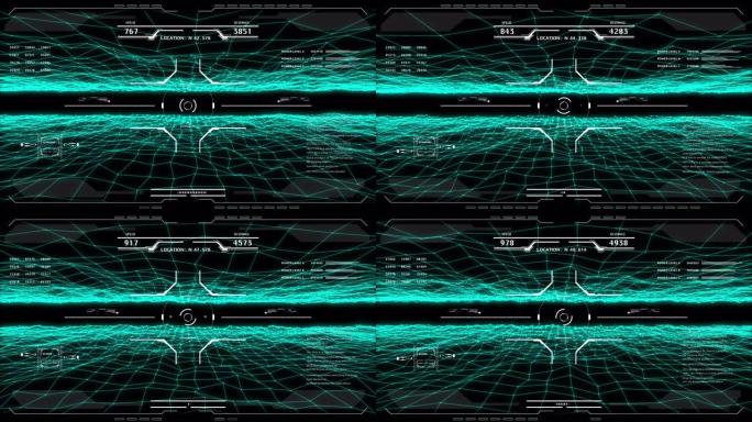 HUD安全系统鸟瞰图飞越数字线框景观