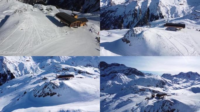 雄伟的冬季空中景观和滑雪胜地，在法国阿尔卑斯山，Les Menuires，3 Vallees，法国，