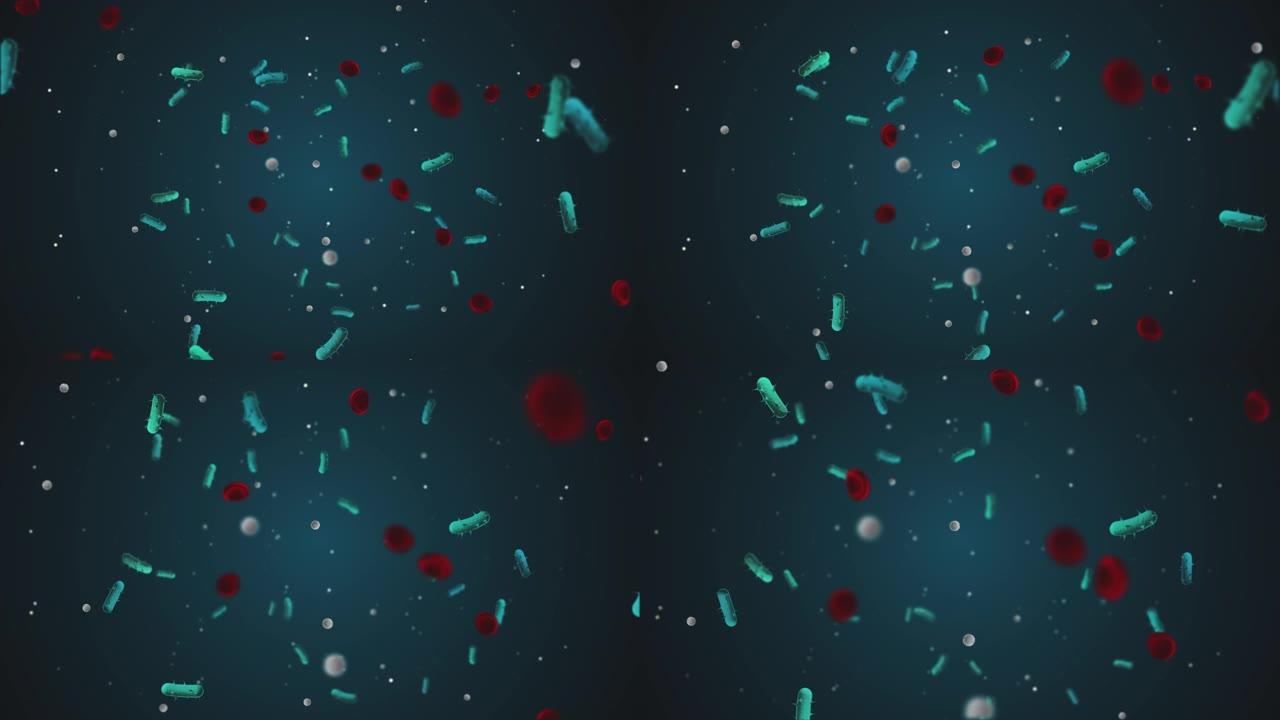 虚拟细胞蓝色背景视频 (新型冠状病毒肺炎) 4K 60 FPS视频