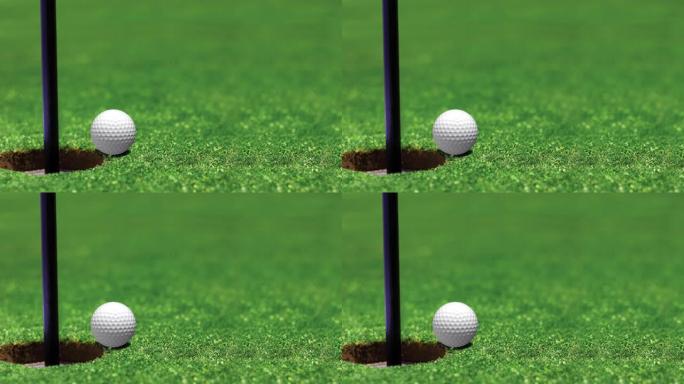 无品牌高尔夫球在推杆果岭的边缘旋转-无缝循环