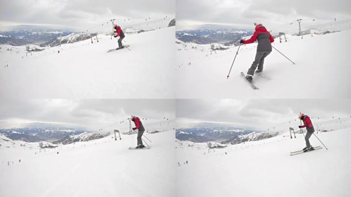 十几岁的女孩在阿尔卑斯山的冰川上滑雪