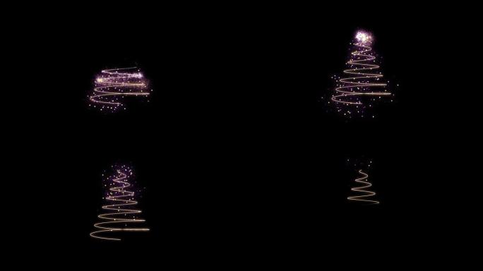 黑色背景高清1920x1080运动中出现彩色圣诞树的动画