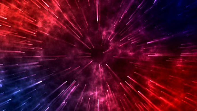 星系中恒星发光的霓虹灯，发光的激光和线条的运动的抽象空间动画。节日和社交网络海报的背景紫红色颜色