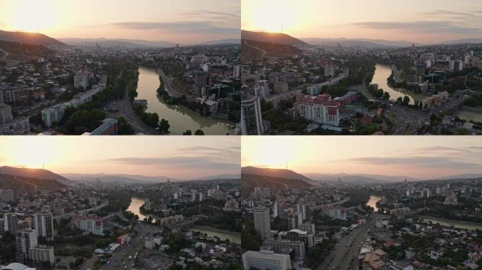 第比利斯天际线，老城区日落，与DJI Mavic 2专业无人机4k拍摄