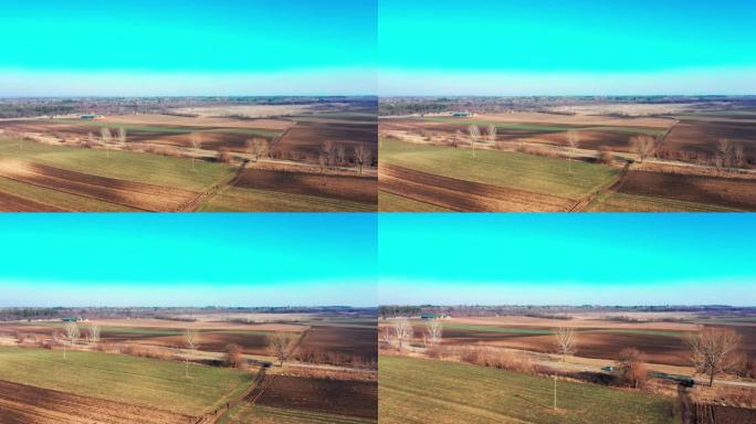 农业领域和高速公路的鸟瞰图