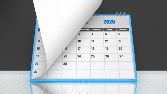 黑色背景上的蓝色日历2020年的页面
