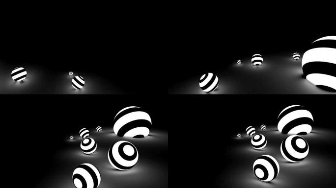 暗光下黑白线球体的动画。60 FPS