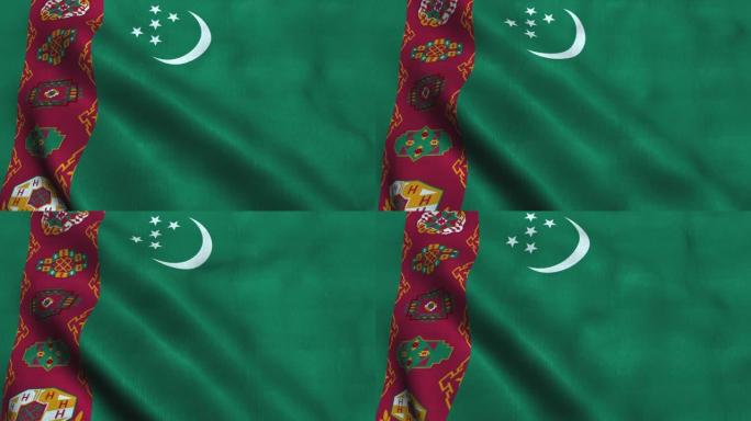 土库曼斯坦国旗在风中飘扬。土库曼斯坦国旗