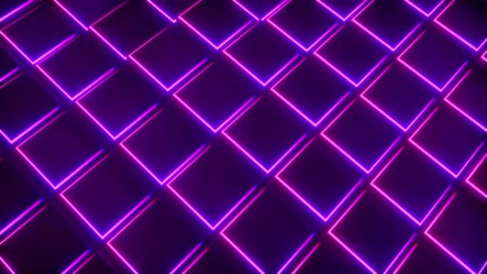 霓虹灯立方体形成网格的3d渲染背景。计算机生成的抽象设计