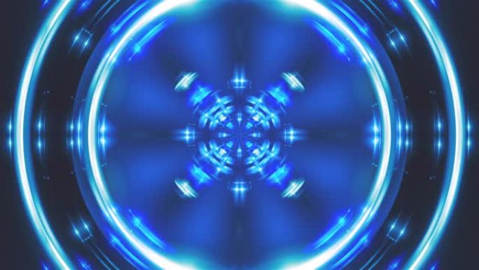计算机生成的分形蓝色万花筒背景闪烁的蓝光，3d渲染