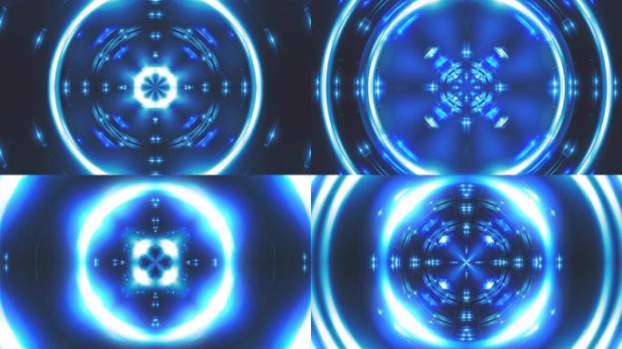 计算机生成的分形蓝色万花筒背景闪烁的蓝光，3d渲染