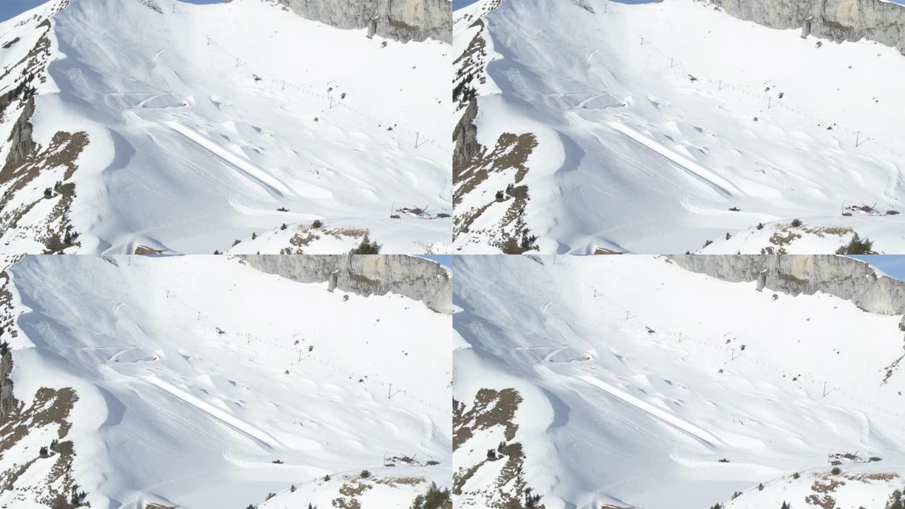 瑞士Leysin附近的滑雪缆车的无人机拍摄