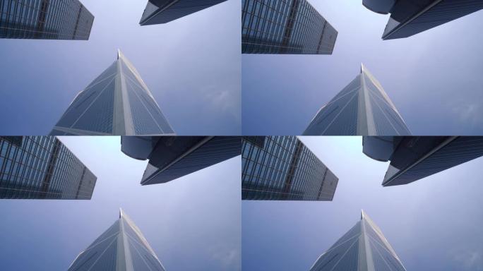 城市摩天大楼的POV视图。现代金融商务区背景