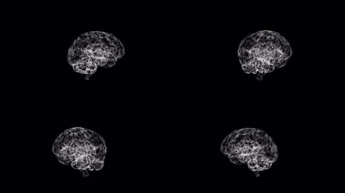 人脑在黑色背景上旋转并产生脑电波的动画3d模型。
