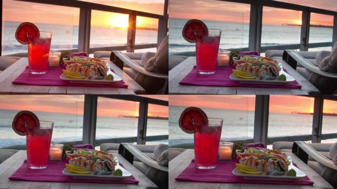 日落时的海景餐厅
