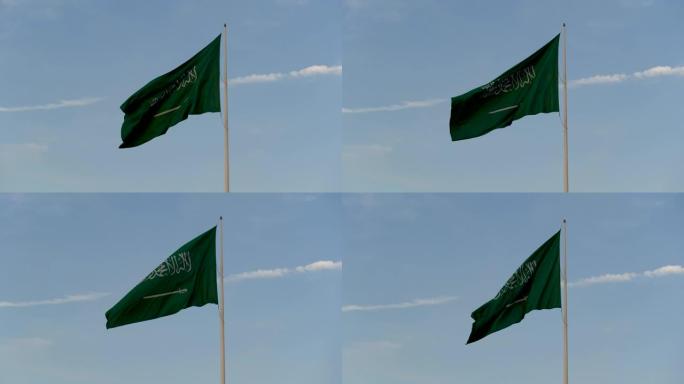 沙特阿拉伯的旗帜在风中飘扬-慢动作50帧/秒