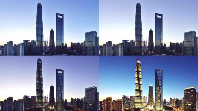 4K: 中国白天到晚上的上海陆家嘴城市景观