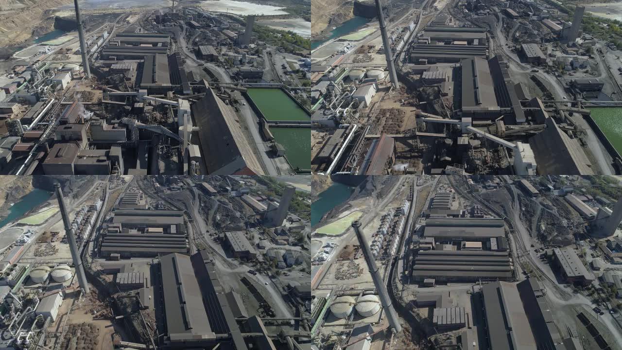 一个巨大的钢铁厂综合体的鸟瞰图