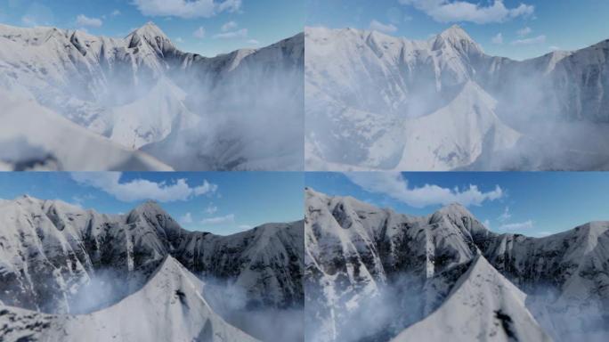 冬日大雪纷飞的高山深谷