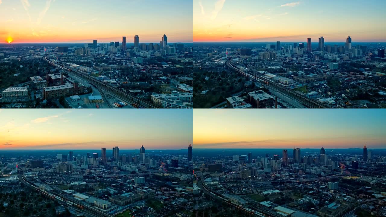 亚特兰大航空v495日落景观超快城市景观飞向市中心
