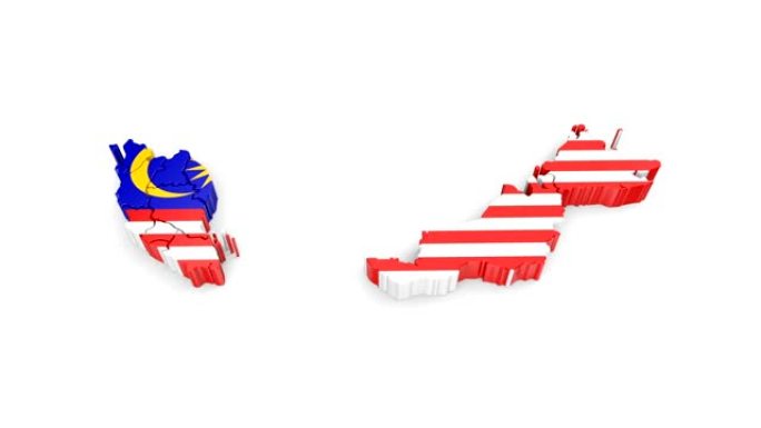 马来西亚带国旗地图。由个别状态形成，从上到下落在白色上。