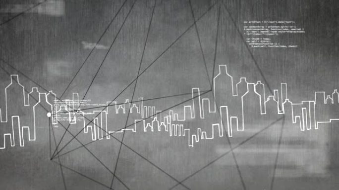 灰色背景下的绘图城市的数字生成动画