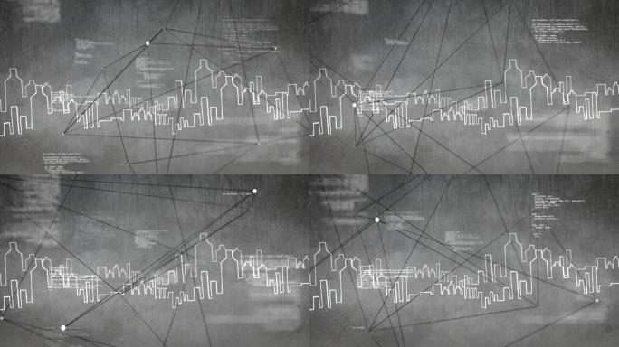 灰色背景下的绘图城市的数字生成动画