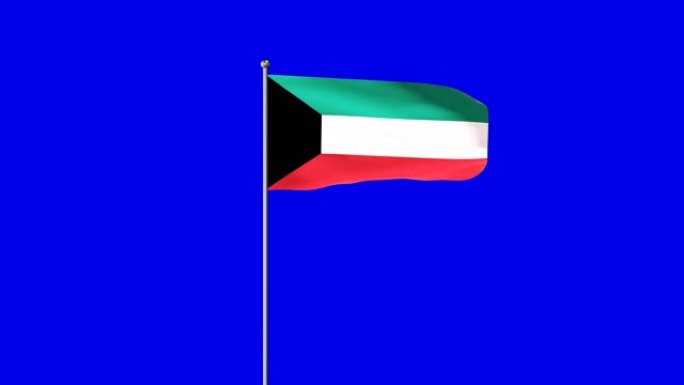 科威特升起的国旗蓝布抠像素材