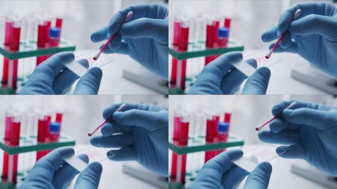 科学家在显微镜下研究样品的特写i