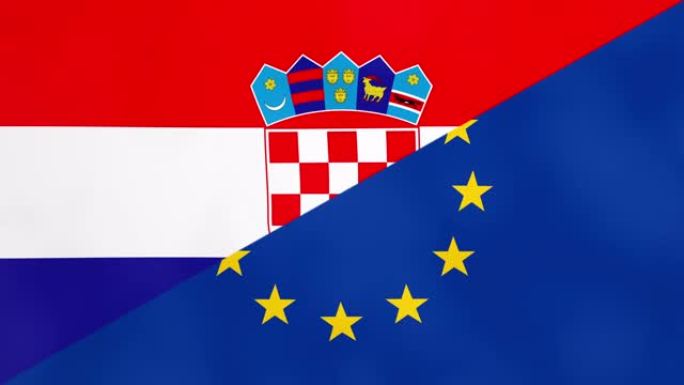 克罗地亚和欧洲分裂的旗帜。克罗地亚脱离欧盟的脱欧概念。