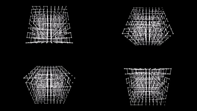 线框多边形元素。3D立方体与线和点抽象平视显示器运动图形。