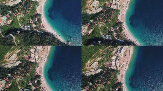 黑山Perazica Do海滩的鸟瞰图及其清澈的海水