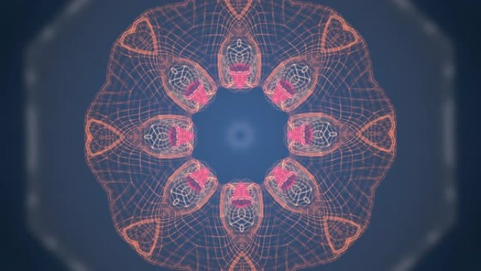 黑暗模糊背景上脉动几何网络的抽象3D网格或网格圆形图案。