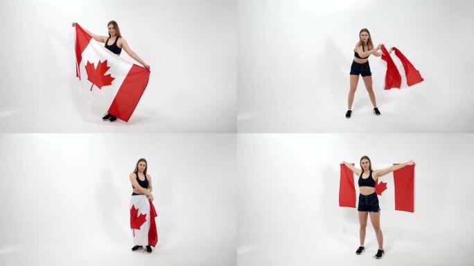 加拿大国旗的年轻女孩
