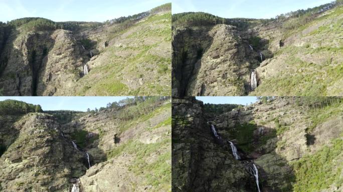 葡萄牙最美丽的蒙迪姆 · 德 · 巴斯托 (Mondim de Basto) 的埃梅洛瀑布无人机空中