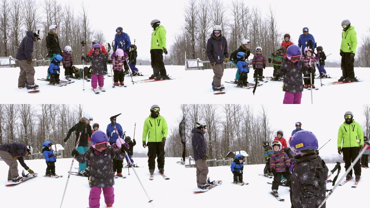 大型多样化家庭滑雪场周末业余冬季运动