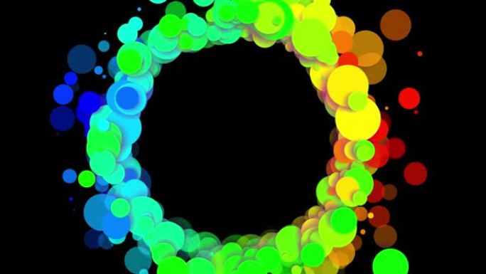 4k环形抽象背景，带有漂亮的多色球，如平面风格的油漆气泡或水中的染料水滴。3d，亮度哑光作为阿尔法通