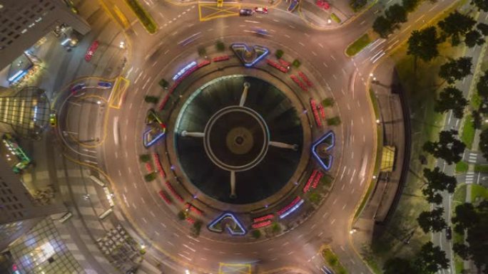 4K，Hyperlapse交通顶视图飞越新加坡地标金融商务区，摩天大楼。新加坡新达城的财富之泉。商业