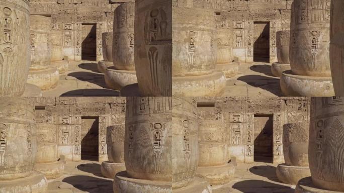梅迪内·哈布神庙。埃及，卢克索。Medinet Habu的Ramesses III太平间庙宇是埃及卢