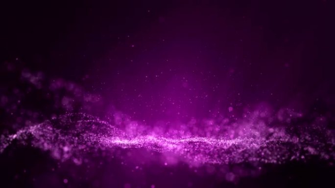 数字粉红色紫色尘埃粒子和光线光束的动画，小球粒子线上升。
