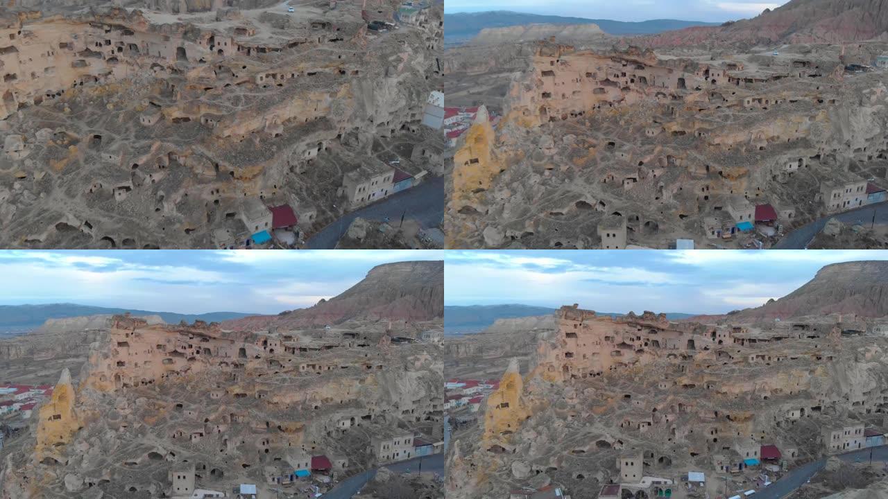 土耳其卡帕多西亚洞穴房屋的电影视图