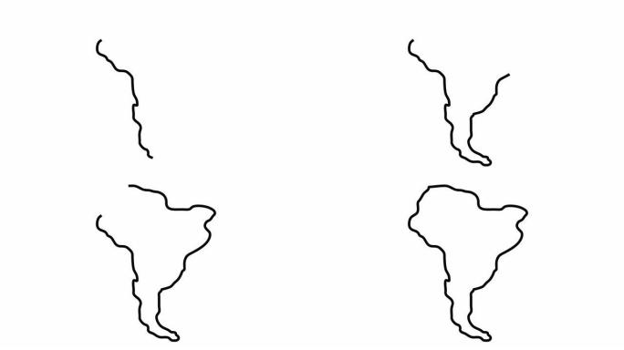 美国领土。南美洲领土的等高线图。白色背景。4k视频