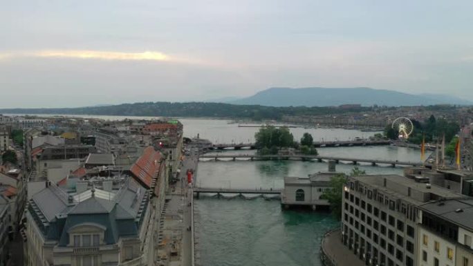 暮光之城日内瓦市河空中湖泊全景4k瑞士