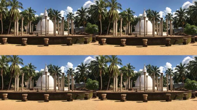 Mihintale，斯里兰卡，2019年11月24日，Mihintale寺庙建筑群，柱子和圆顶