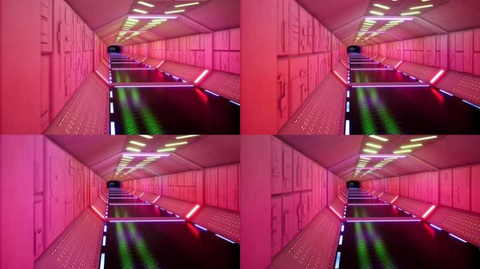摘要以红色隧道为粉红色背景进行游戏设计。抽象技术背景。构建抽象。霓虹粉色工作室3d抽象背景。未来技术