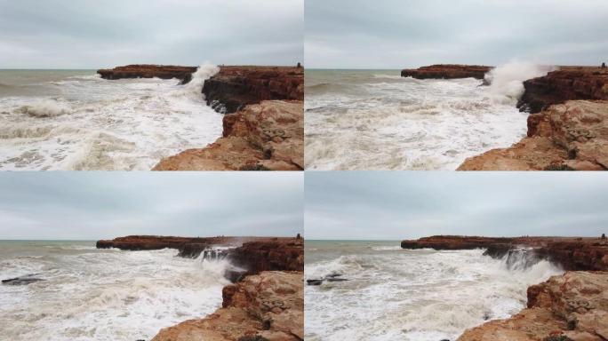 影片海浪运动撞击岩石地平线水域海滩自然力量